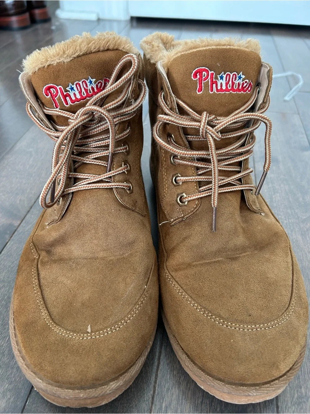 FOCO Philadelphia Phillies Men's Brown Faux Fur Lined Lace-Up Ankle Boots US 10